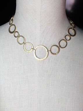 Premier Designs Gold Tone Hammered Circle 18" Necklace